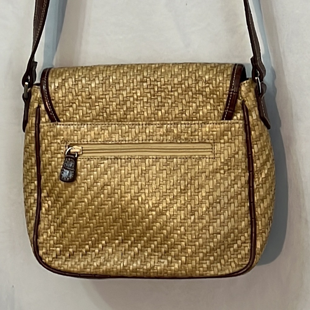 Vintage Liz Claiborne Faux Straw Stylish Tan and Brown Shoulder Bag - Picture 5 of 7